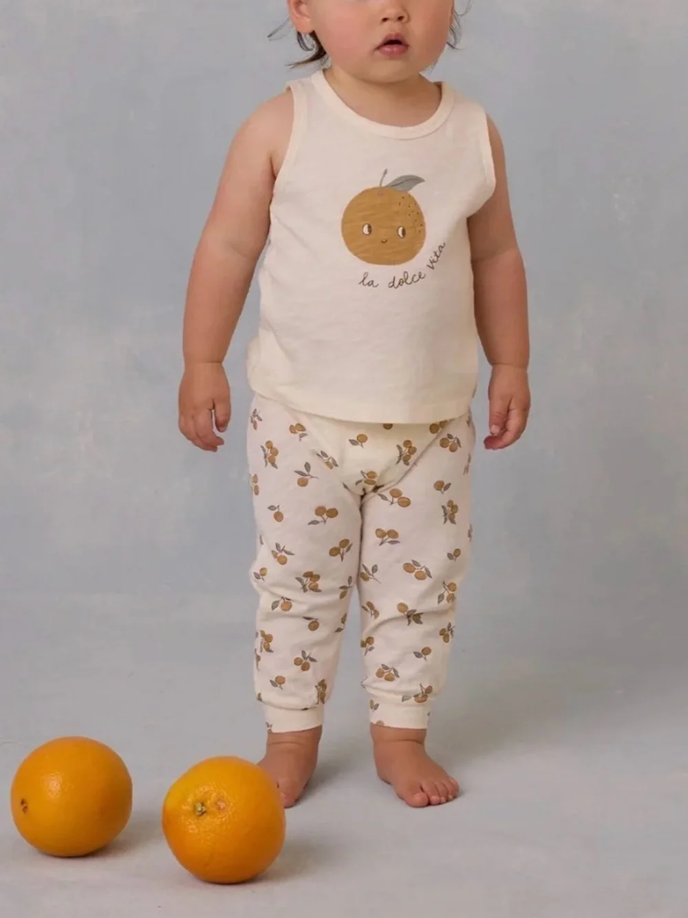 New NWT Rylee + Cru TANK + SLOUCH PANT SET with Orange Fruit Print
